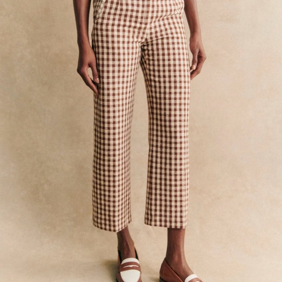 Sezane Pants - Sezane brown gingham/ecru  Martin crop trousers size 40/8